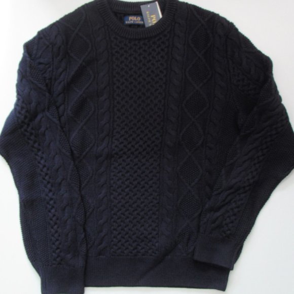 Ralph Lauren Iconic Aran Fisherman Cable Knit Crewneck Sweater NWT L XL - Picture 3 of 11